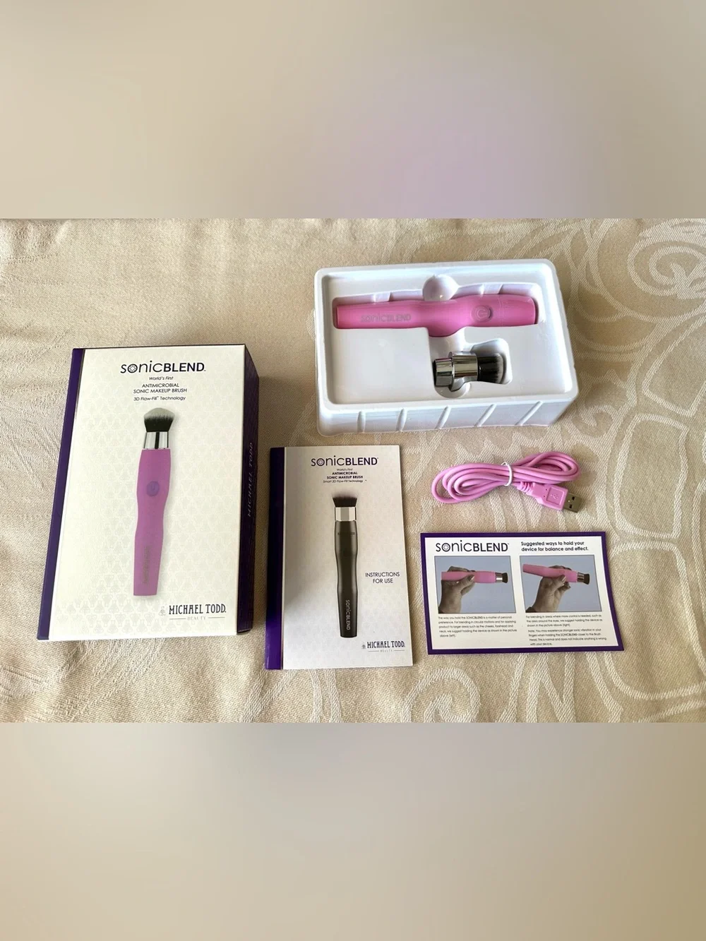Michael Todd SONICBLEND Sonic Makeup Brush Pink NEW Tested Complete Box